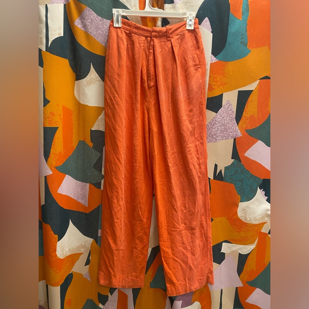 BRAND NEW! Free People Breezy Bohemian Wide Leg linen blend Pant in XS/Red